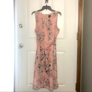 Pink black white floral chiffon sleeveless dress